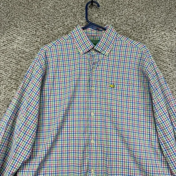 Masters Peter Millar Shirt Men L Long Sleeve Button Up Performance Stretch Nylon